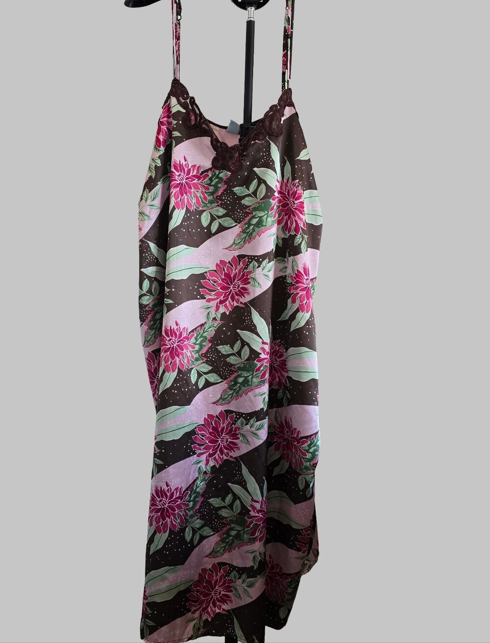 Unbranded sleeveless slip dress or nightgown featuring a satin-like finish
